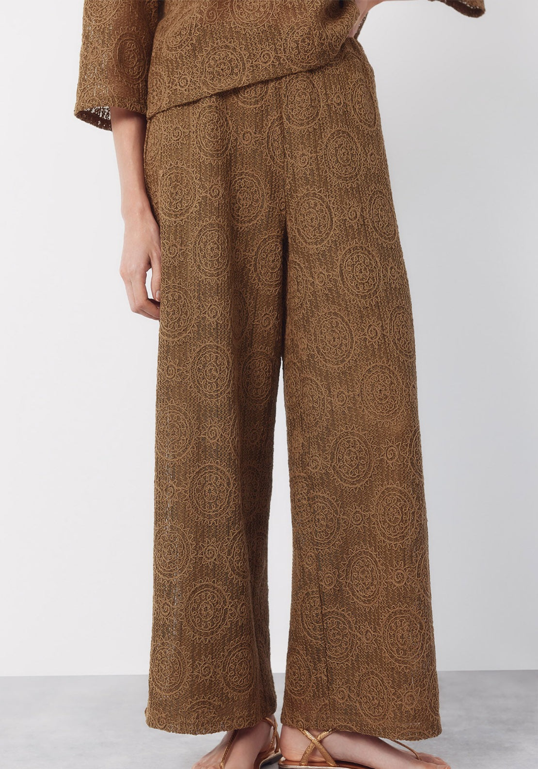 Cortefiel Crochet Jersey Knit Pants - Green 1 Shaws Department Stores