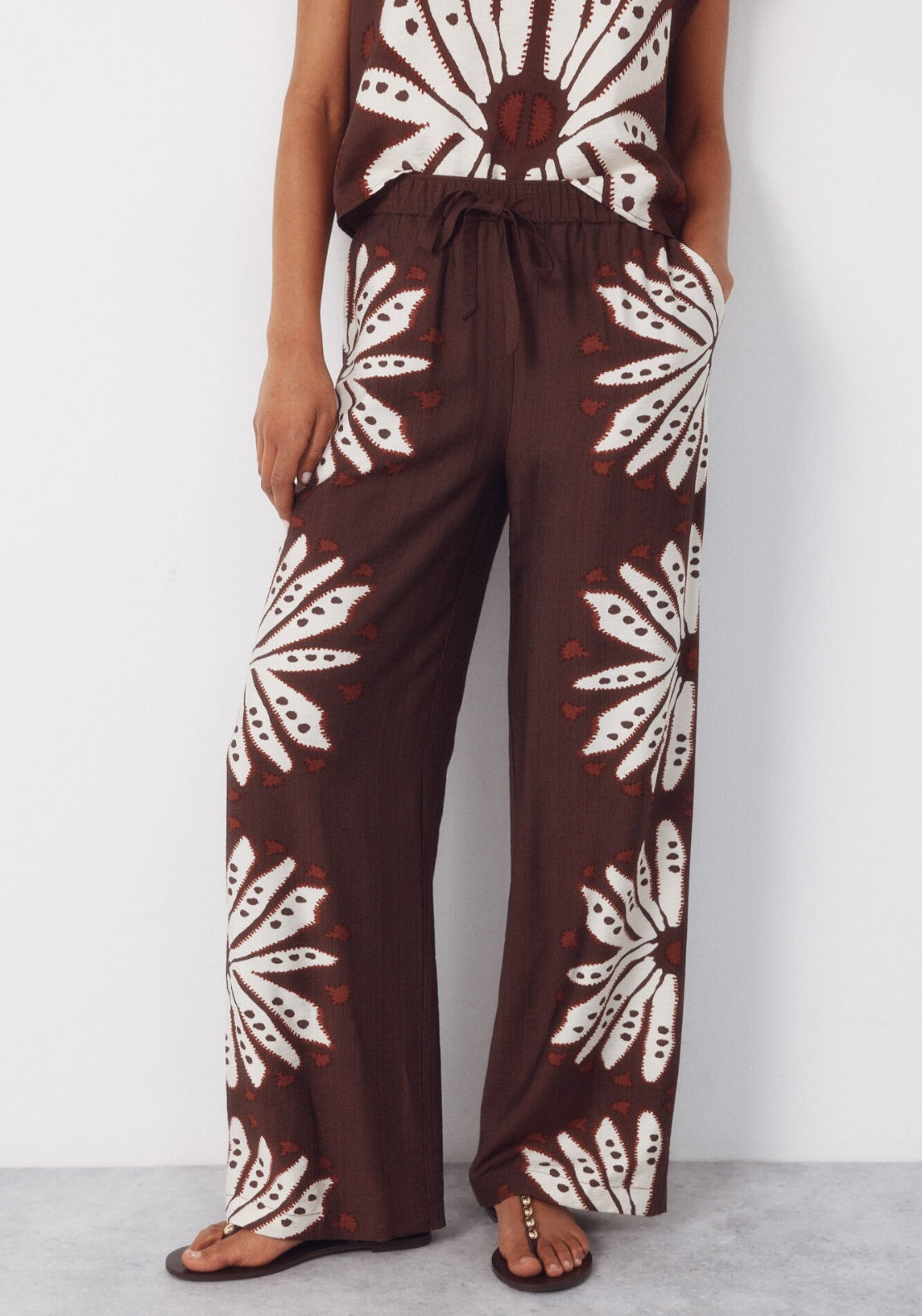 Cortefiel Print Trousers Positioned - Brown 1 Shaws Department Stores
