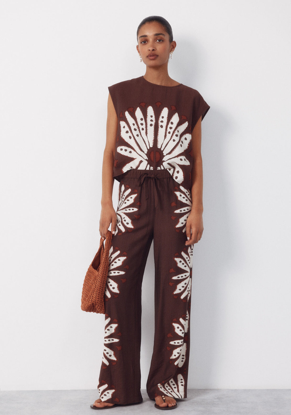 Cortefiel Print Trousers Positioned - Brown 6 Shaws Department Stores