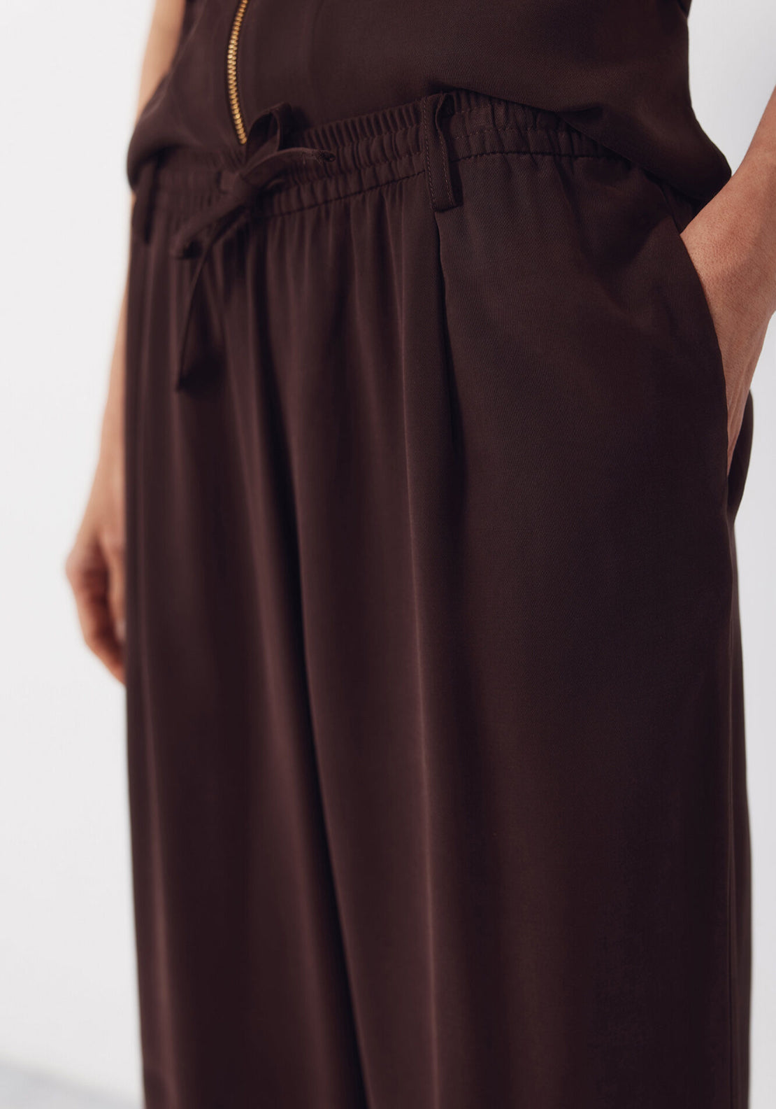 Tencel Trousers With Belt - Dark Brown