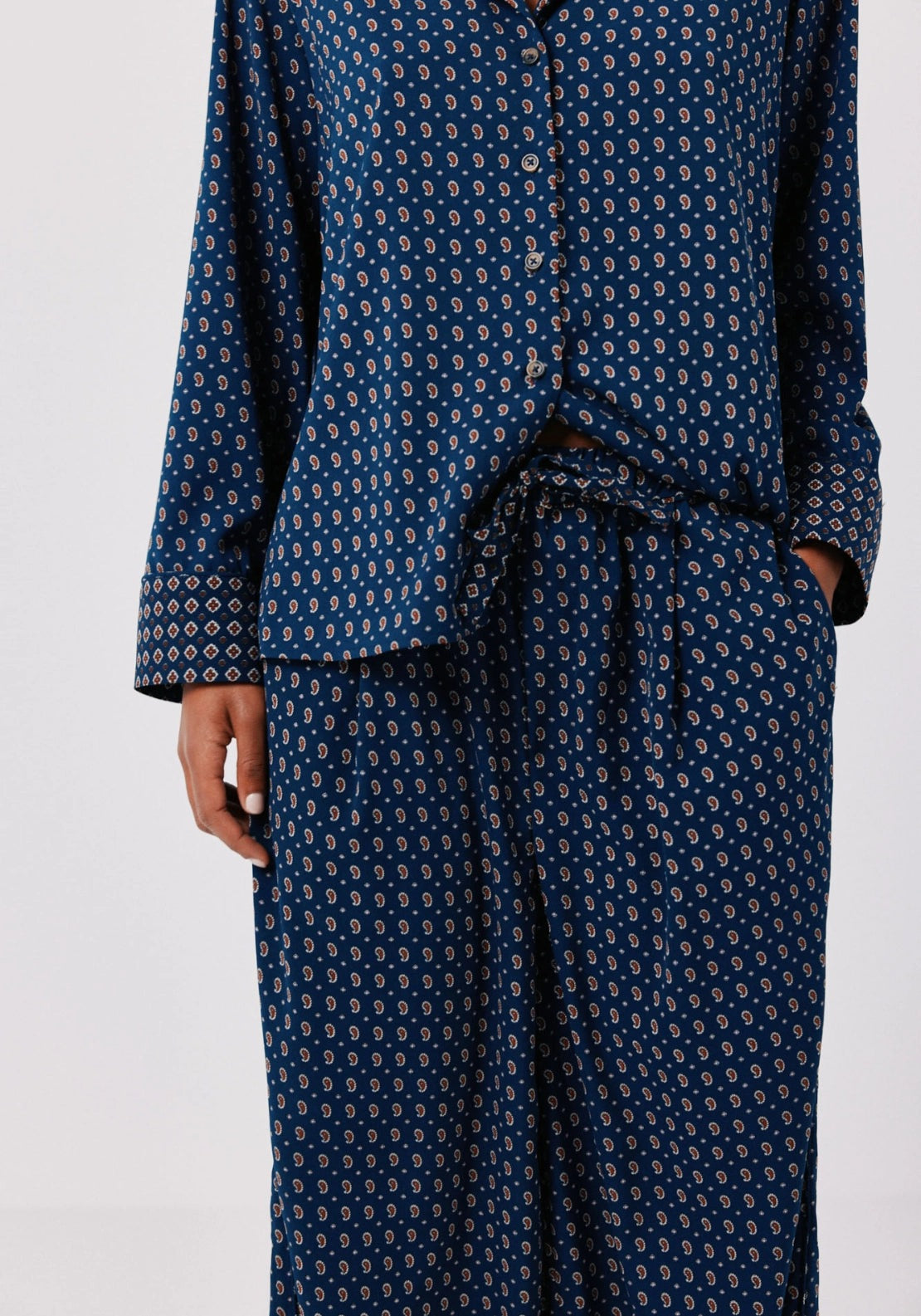 Printed Barrel Fluid Trousers - Blue Print