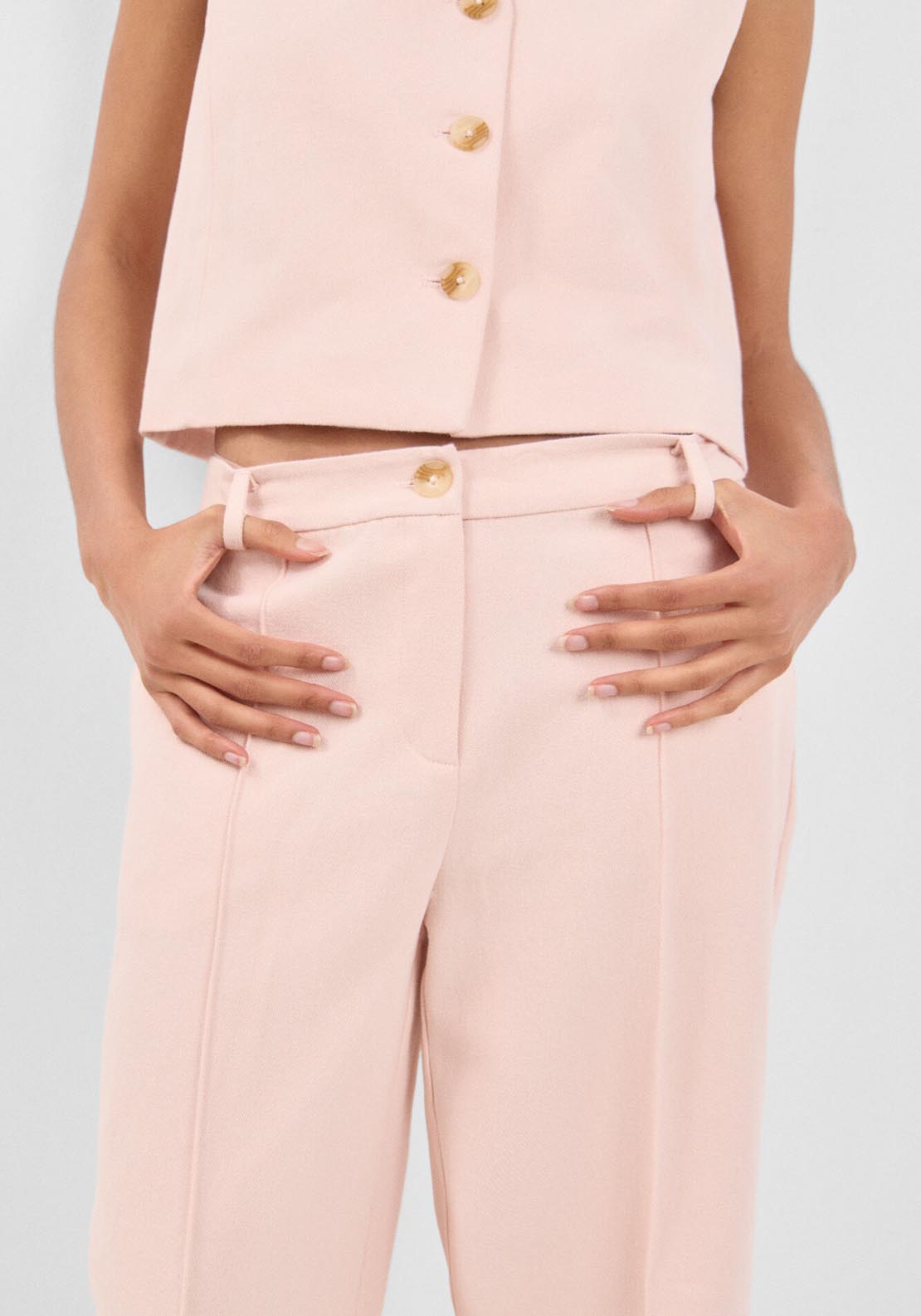 Cortefiel Serge Cropped Trousers - Pink 3 Shaws Department Stores