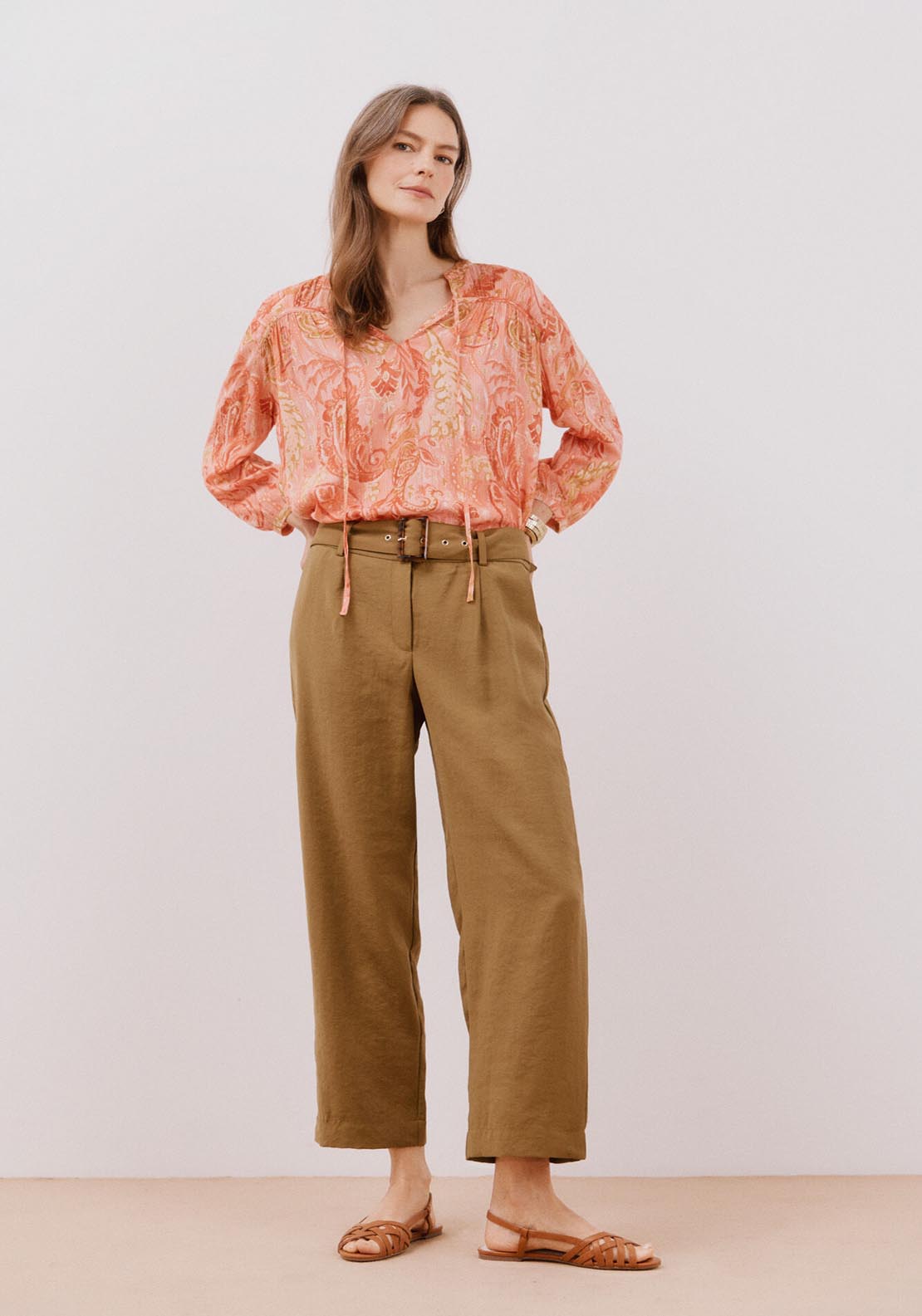 Cortefiel Trousers With Belt - Medium Khaki 4 Shaws Department Stores