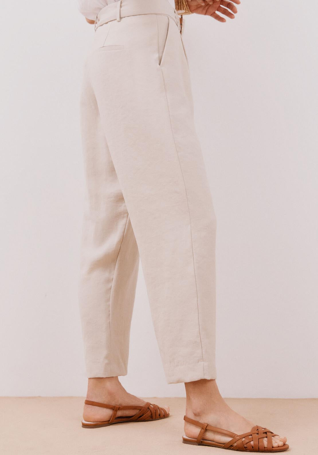 Cortefiel Trousers With Belt - Ivory 2 Shaws Department Stores