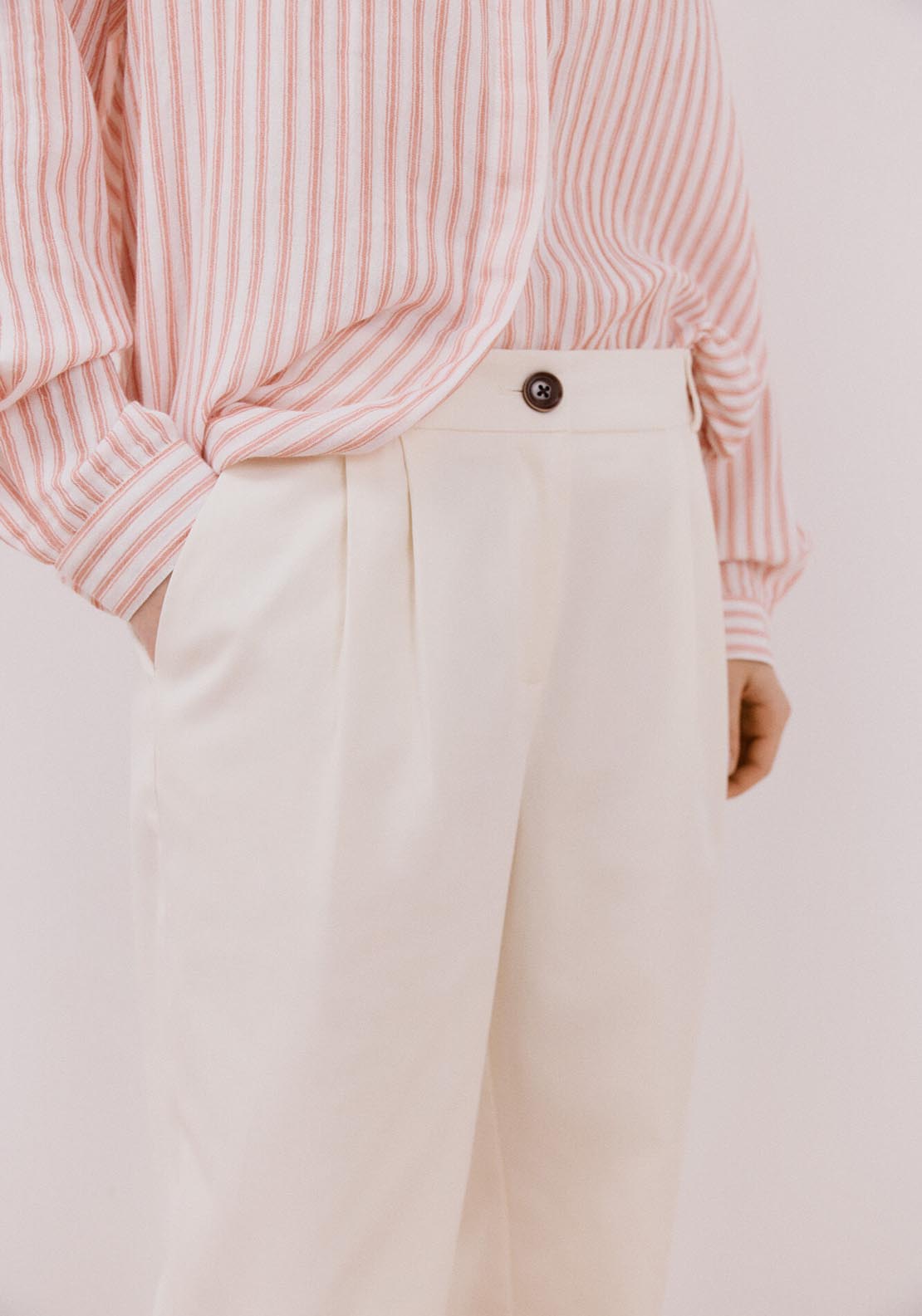 Cortefiel Wide Leg Trousers With Pleats - Ivory 3 Shaws Department Stores