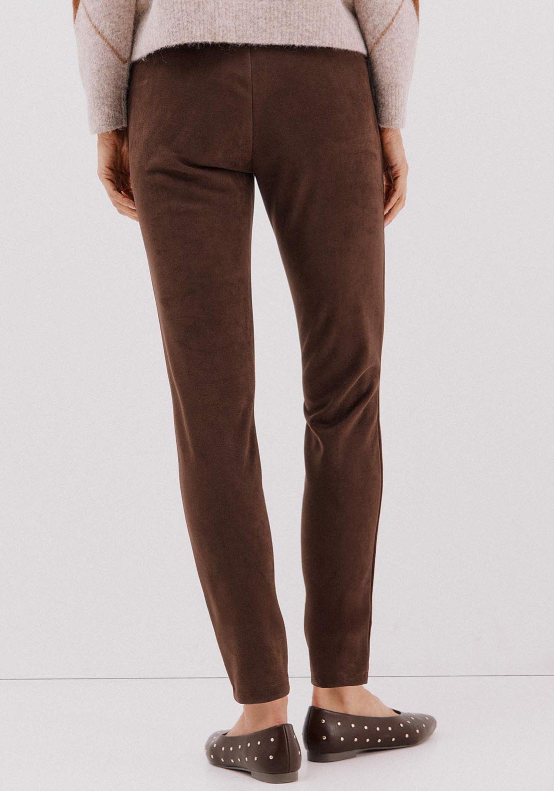 Suede Effect Leggings - Brown