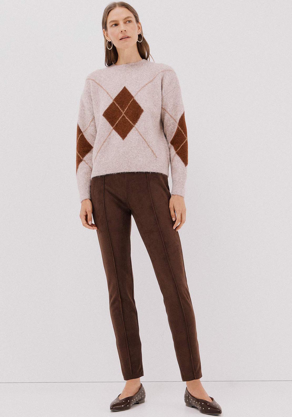 Suede Effect Leggings - Brown