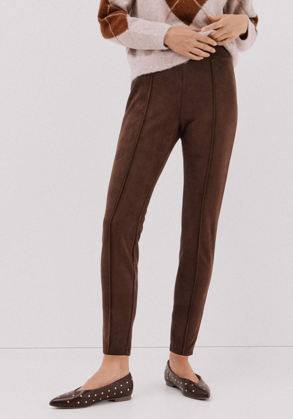 Suede Effect Leggings - Brown