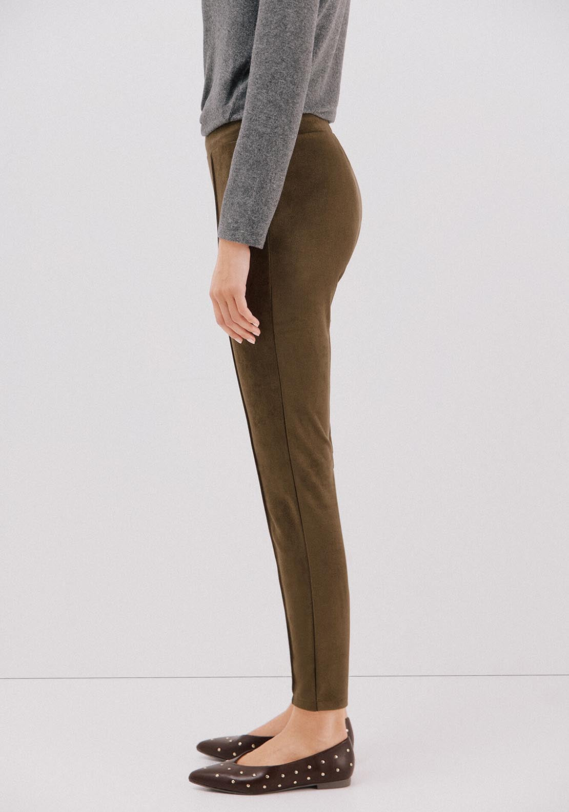 Suede Effect Leggings - Green
