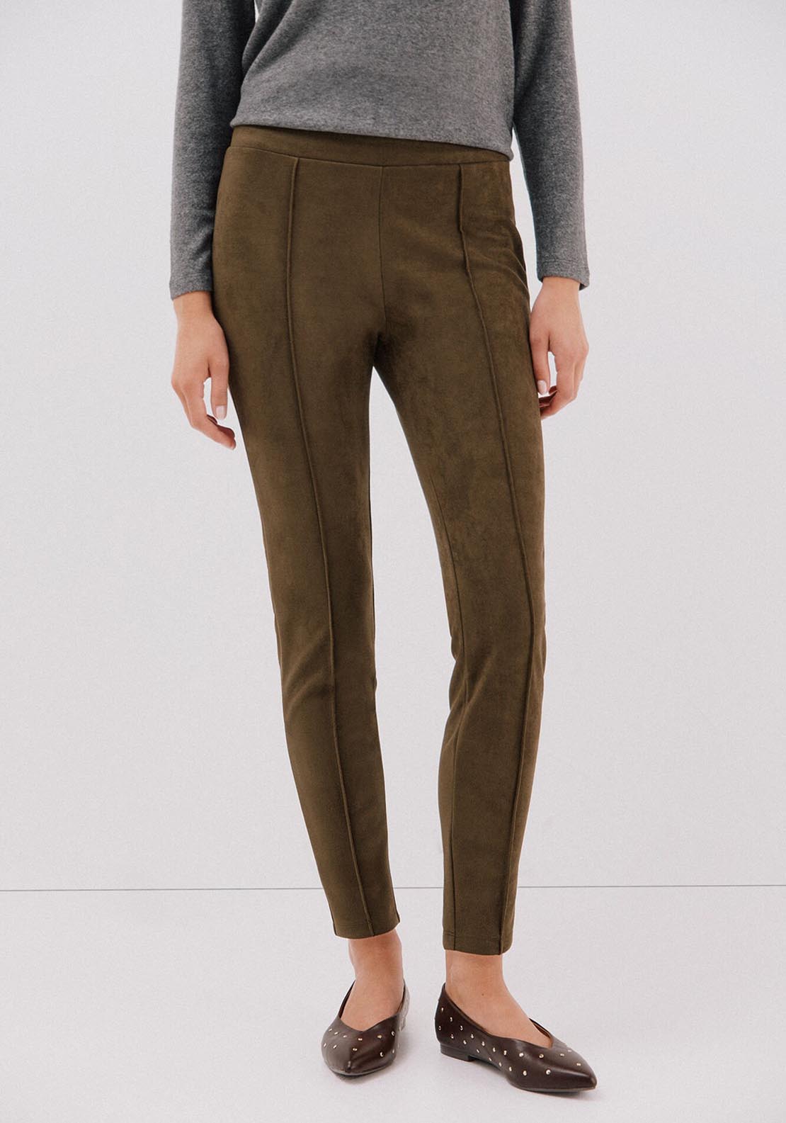 Suede Effect Leggings - Green