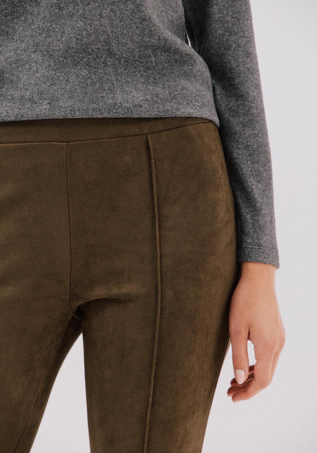 Suede Effect Leggings - Green