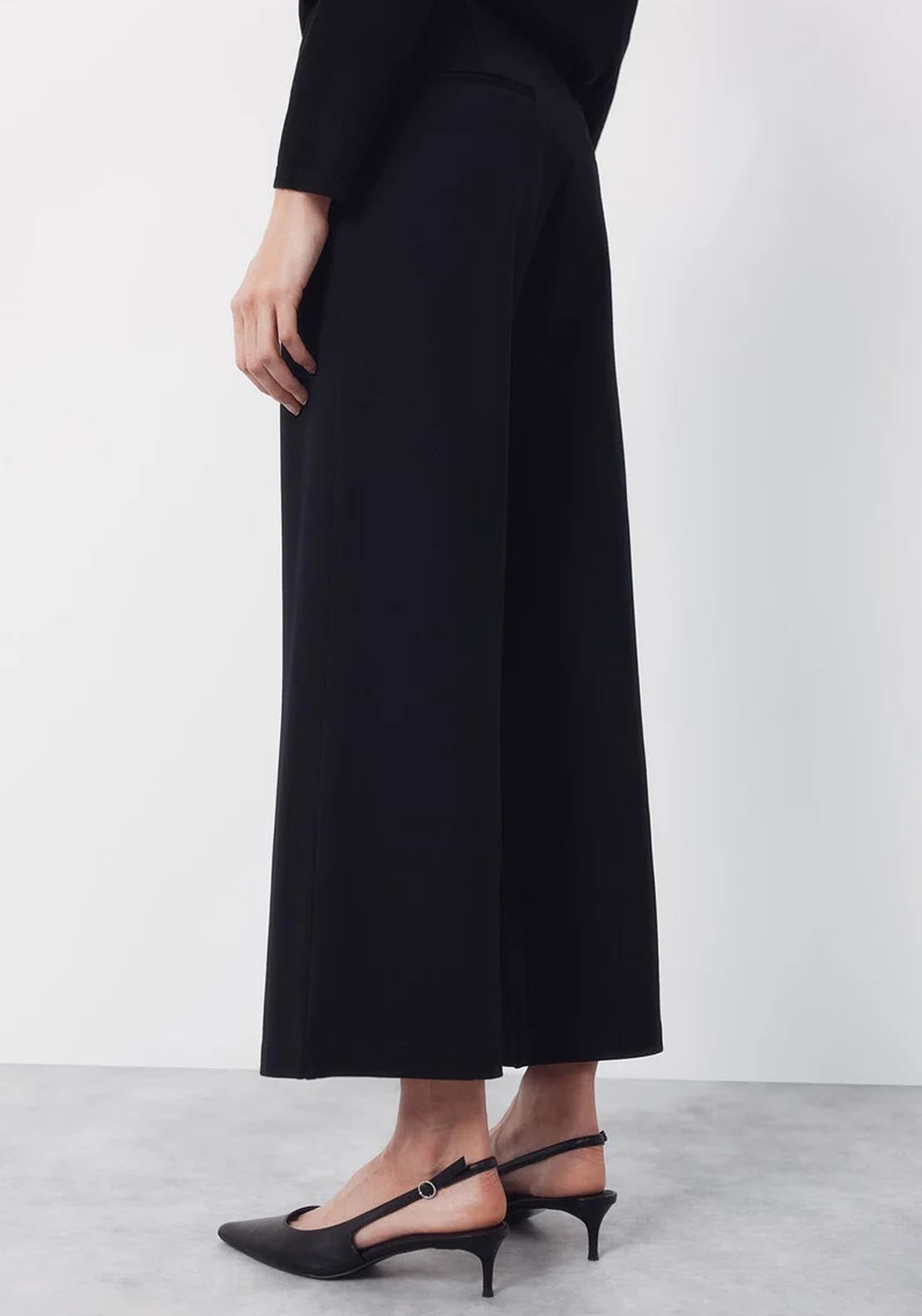 Cortefiel Wide Jersey Knit Trousers - Black 2 Shaws Department Stores