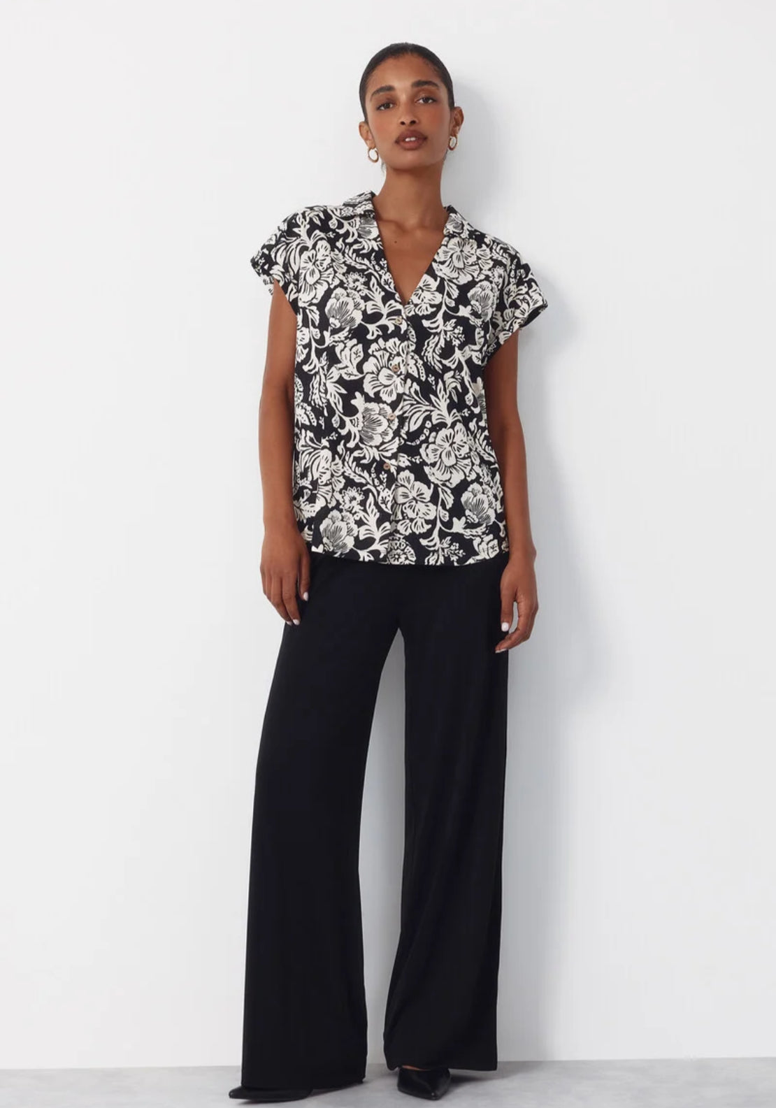 Cortefiel Wide Leg Elastic Waist Trousers - Black 5 Shaws Department Stores