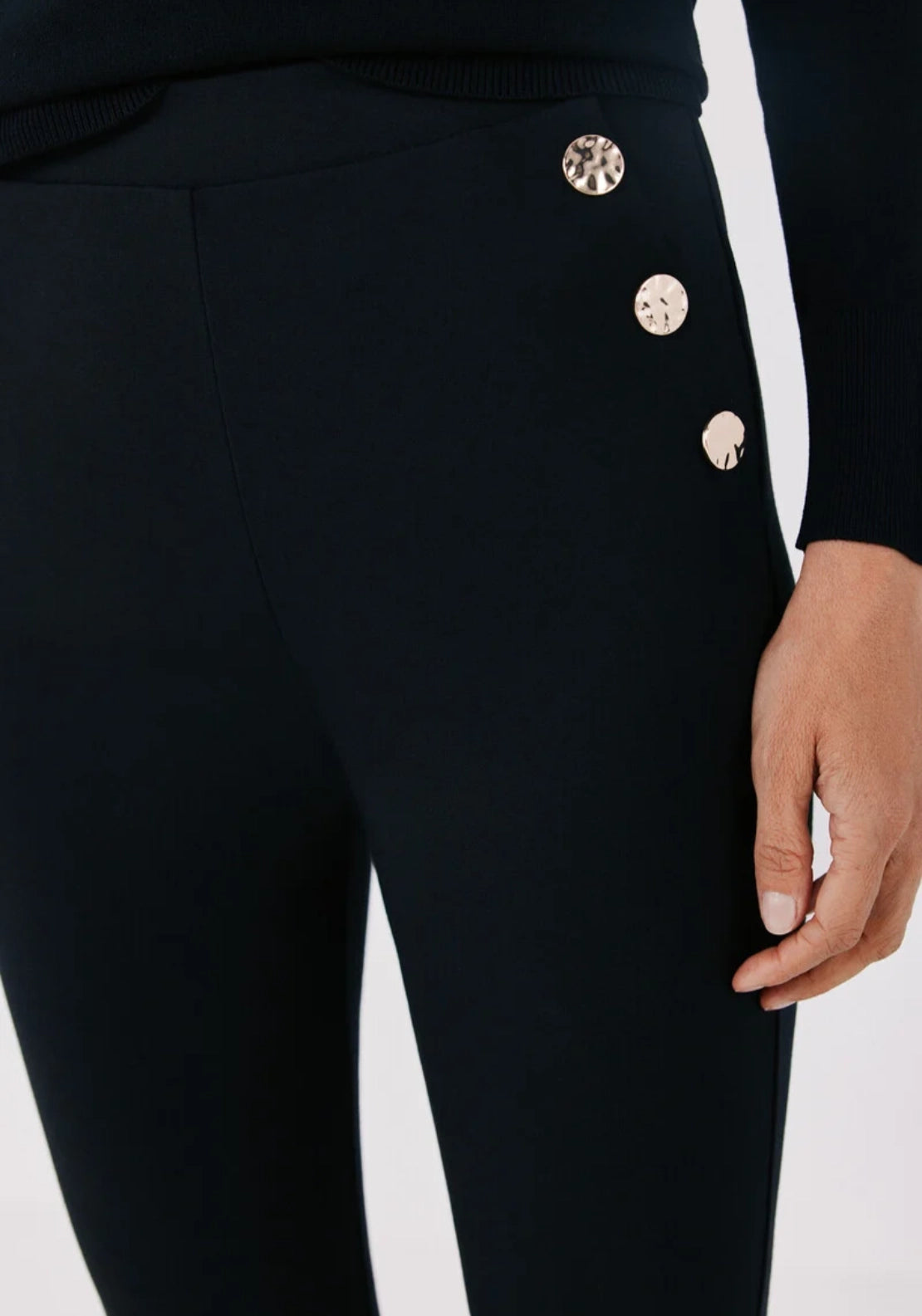 Elastic Waistband Legging With Snaps - Black