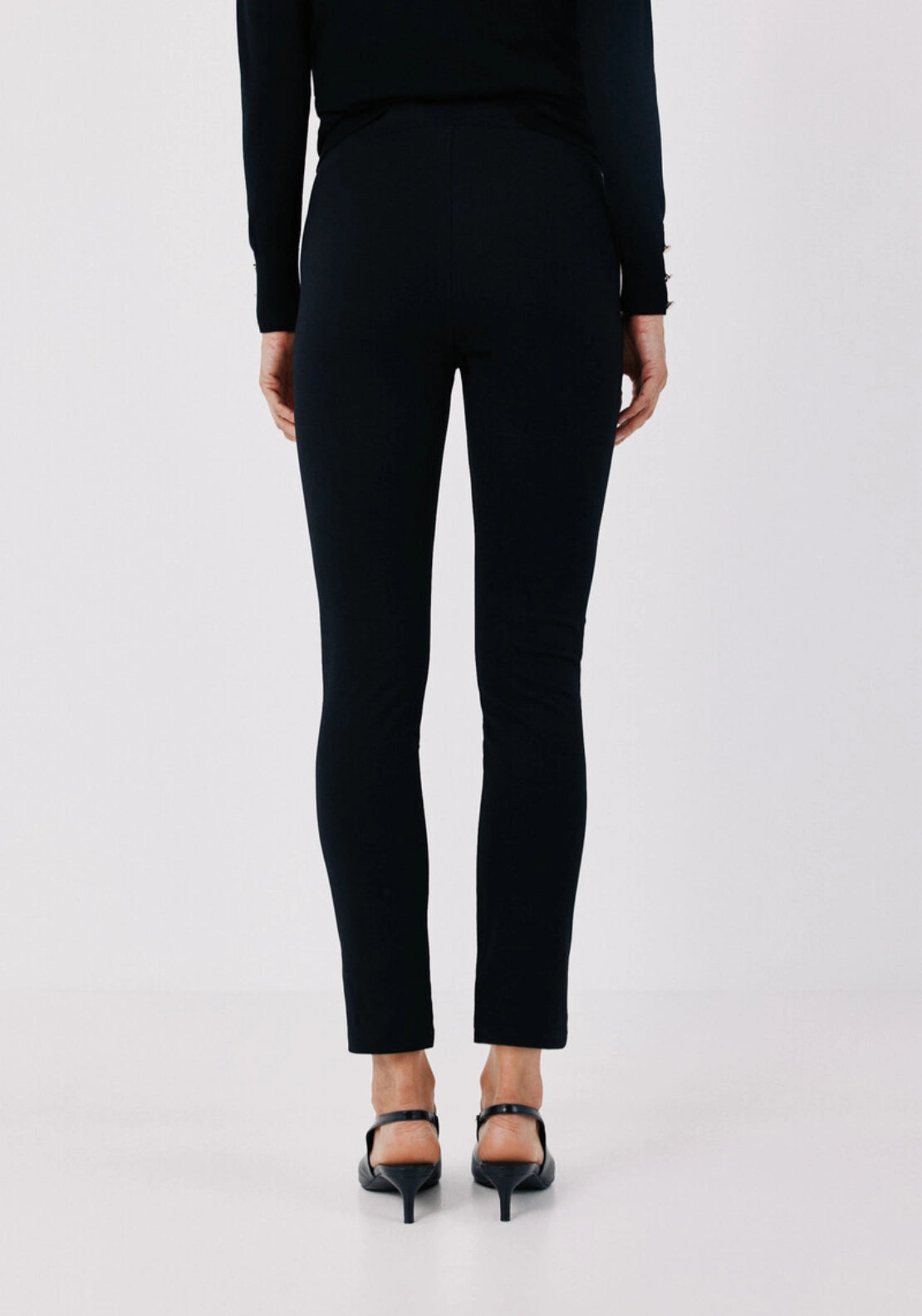 Elastic Waistband Legging With Snaps - Black