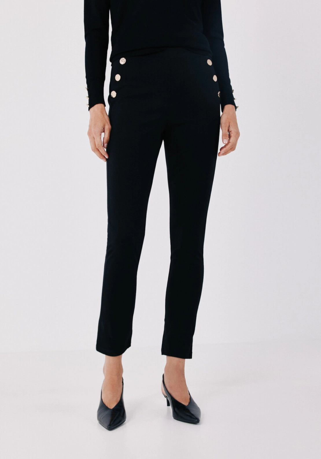 Elastic Waistband Legging With Snaps - Black