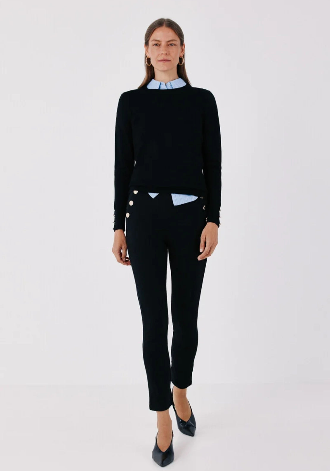 Elastic Waistband Legging With Snaps - Black