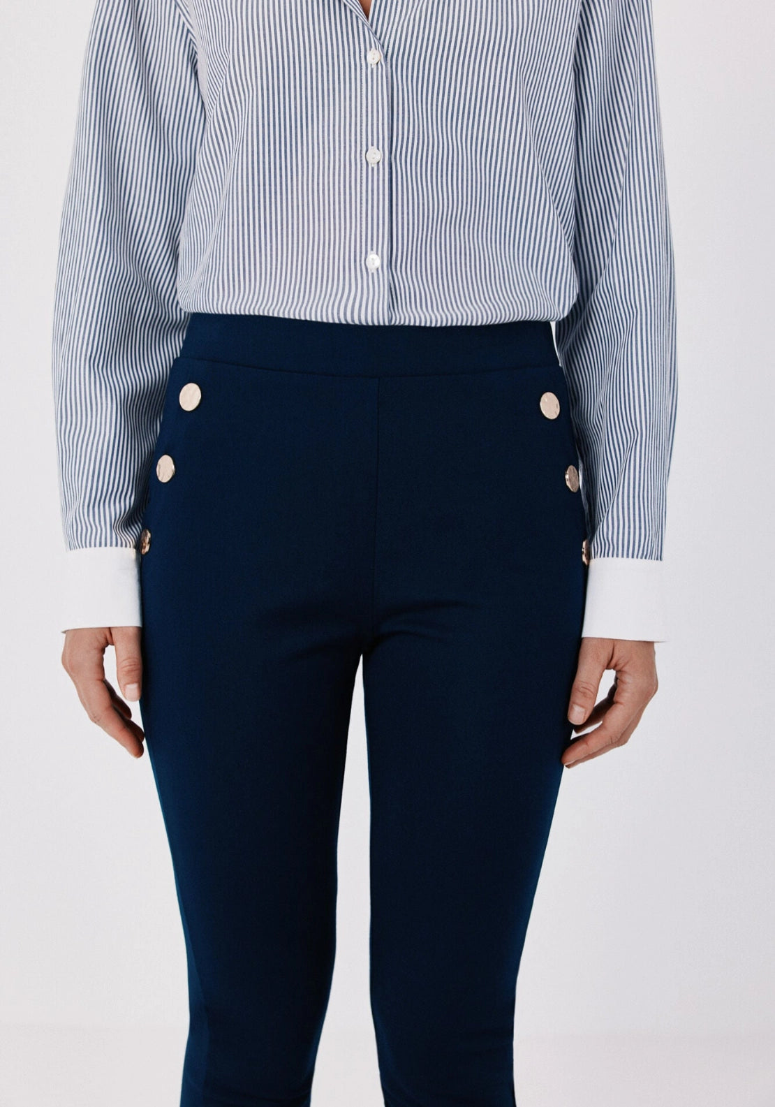 Elastic Waistband Legging With Snaps - Navy
