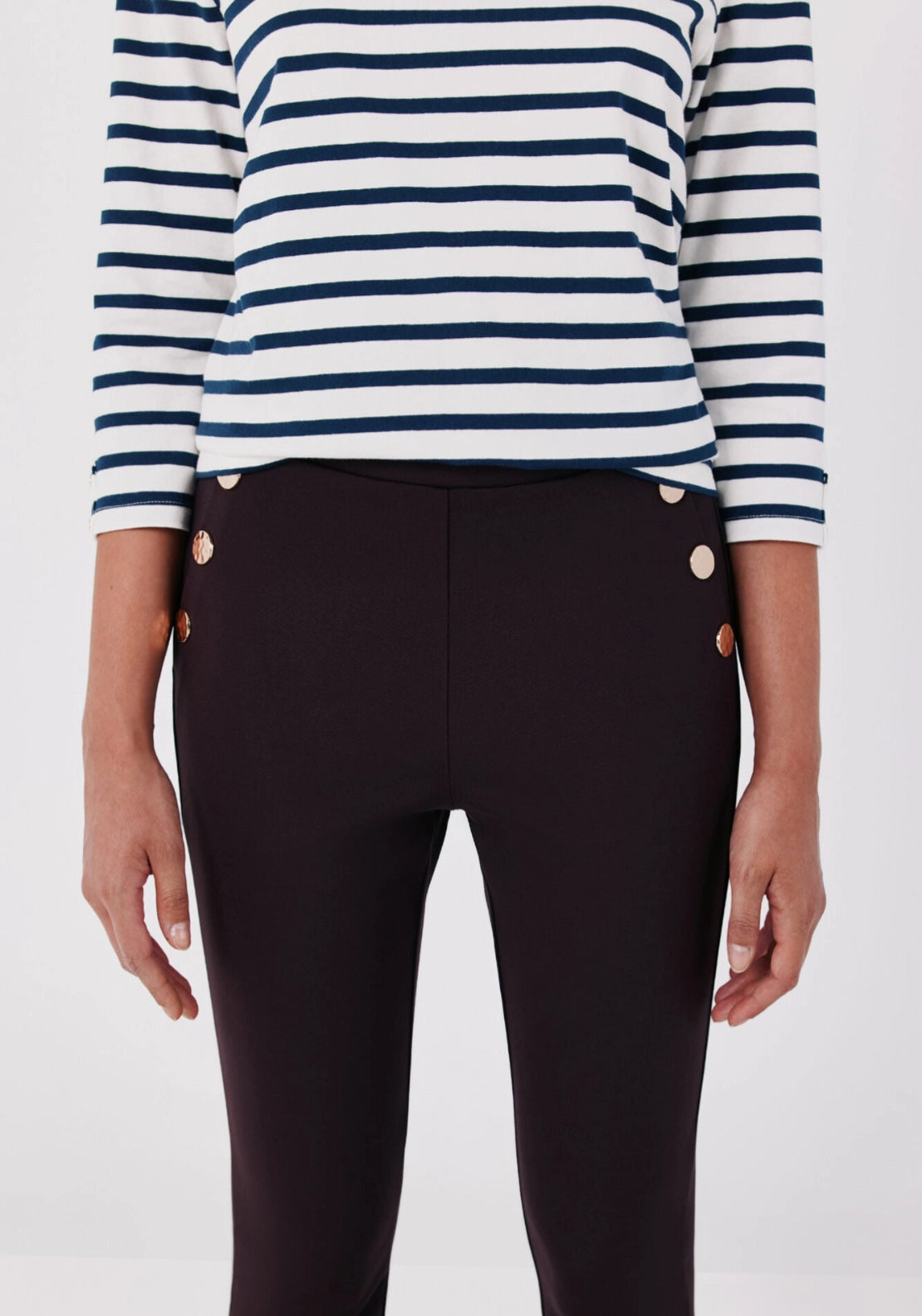 Elastic Waistband Legging With Snaps - Dark Brown