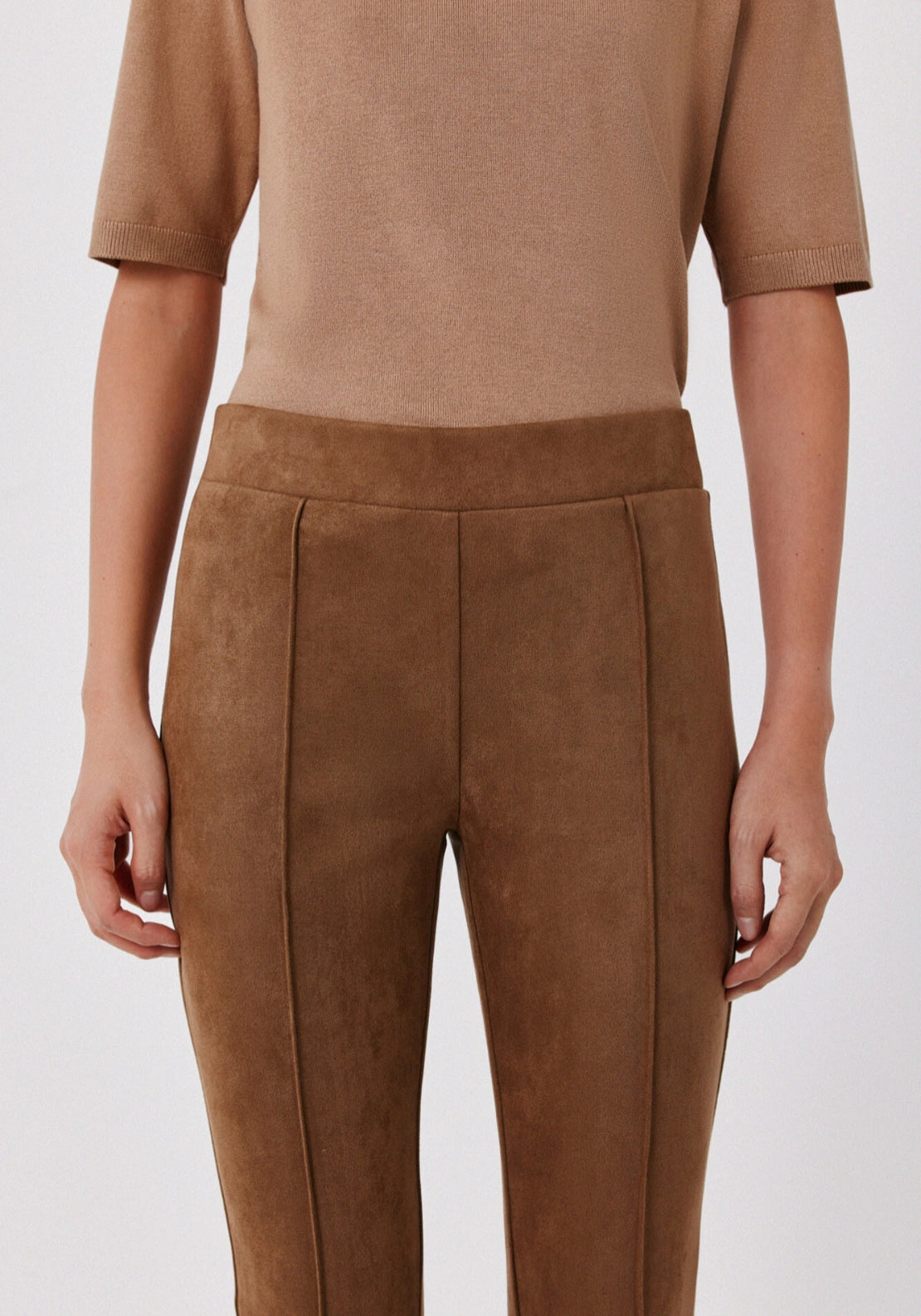 Flexible Suede Effect Joggers - Beige/camel