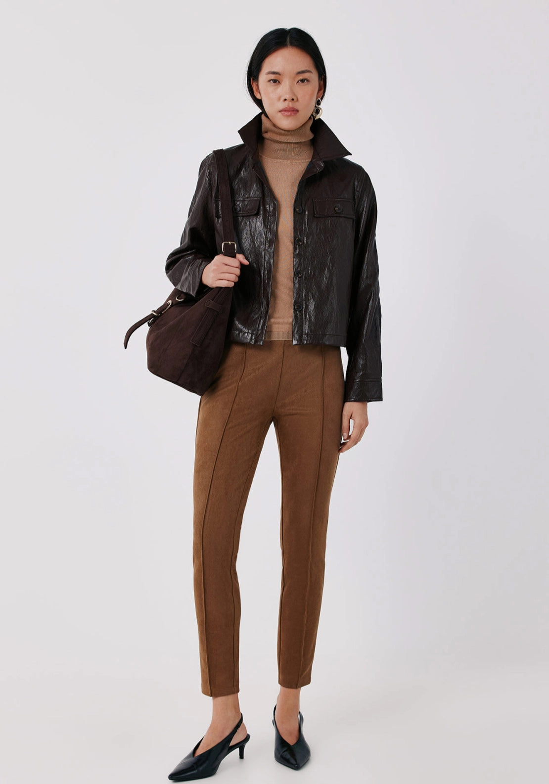 Flexible Suede Effect Joggers - Beige/camel