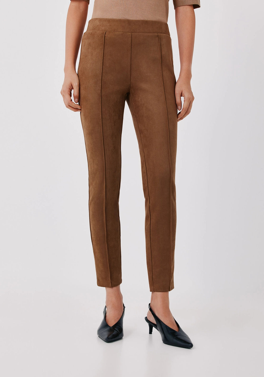 Flexible Suede Effect Joggers - Beige/camel
