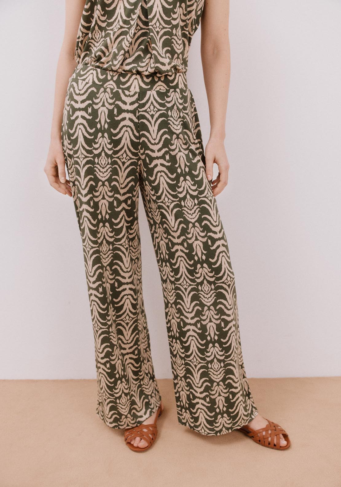 Cortefiel Printed Knit Trousers - Green Print 2 Shaws Department Stores