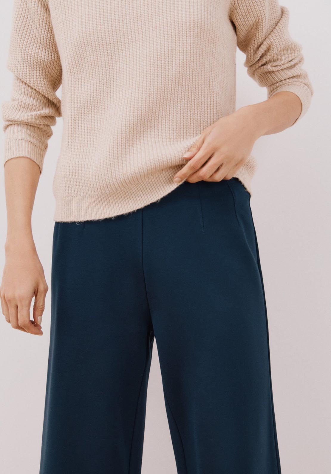 Cortefiel Knit Palazzo Trousers - Navy 3 Shaws Department Stores