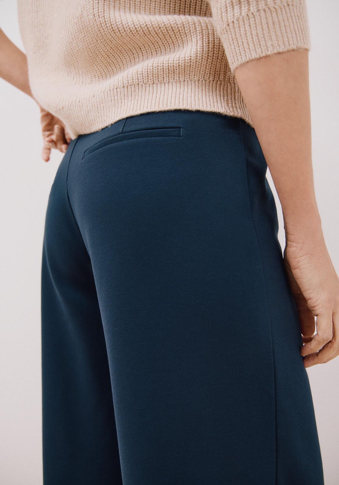 Cortefiel Knit Palazzo Trousers - Navy 5 Shaws Department Stores