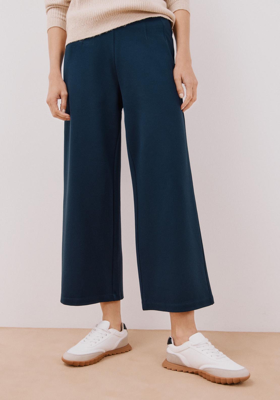 Cortefiel Knit Palazzo Trousers - Navy 1 Shaws Department Stores
