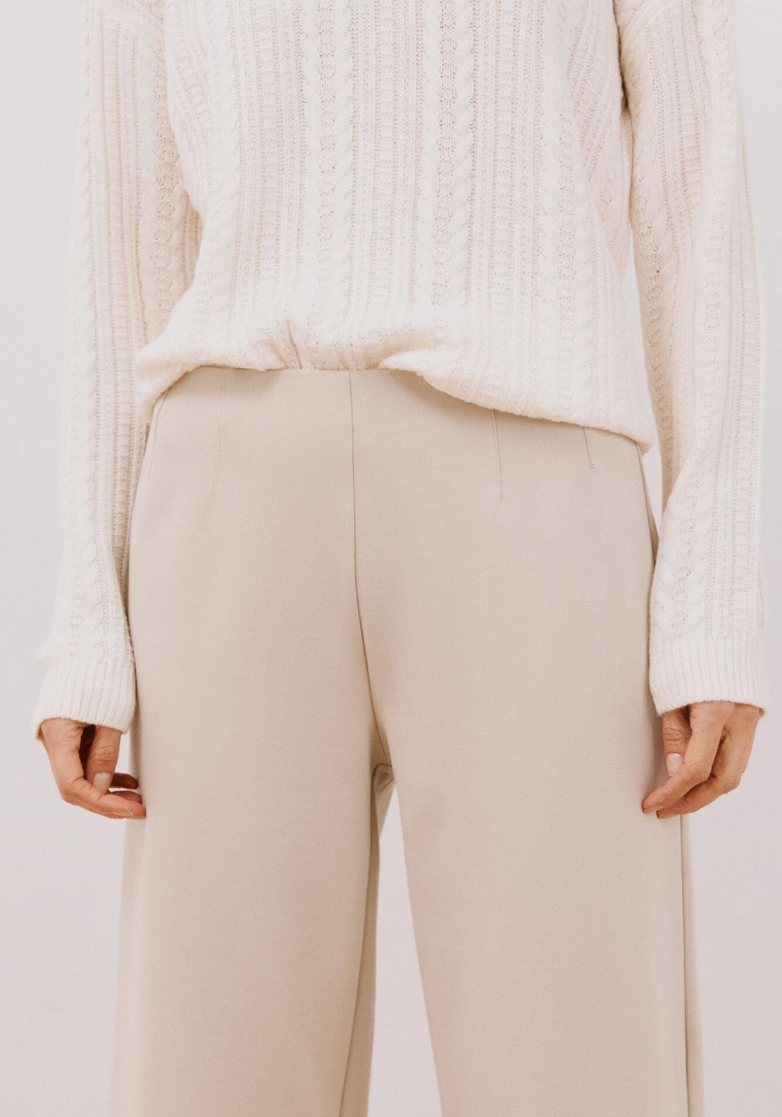 Cortefiel Knit Palazzo Trousers - Beige 3 Shaws Department Stores