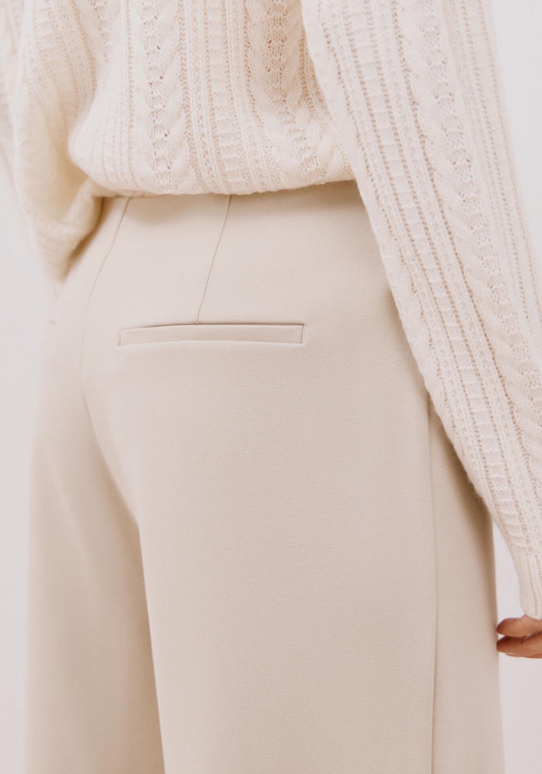 Cortefiel Knit Palazzo Trousers - Beige 5 Shaws Department Stores