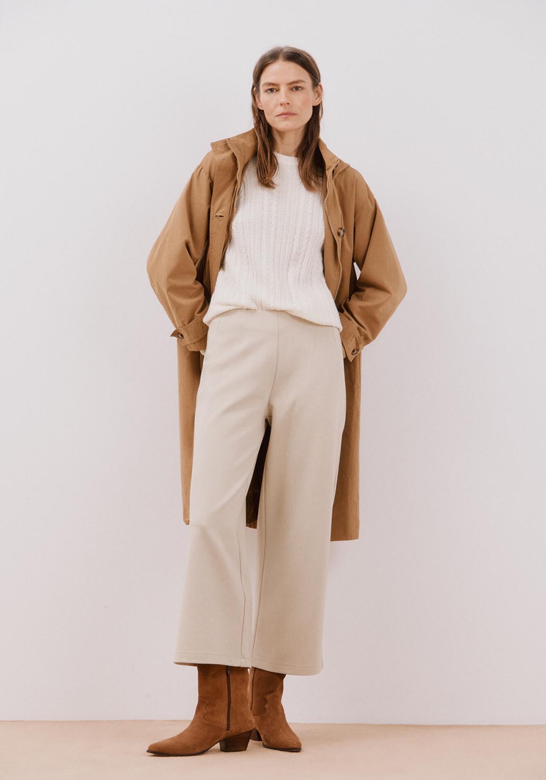 Cortefiel Knit Palazzo Trousers - Beige 2 Shaws Department Stores