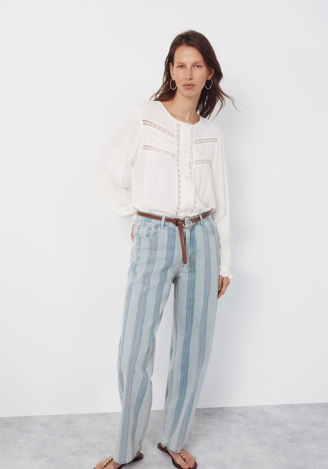 Cortefiel Straight Leg Striped Jeans - Blue 6 Shaws Department Stores
