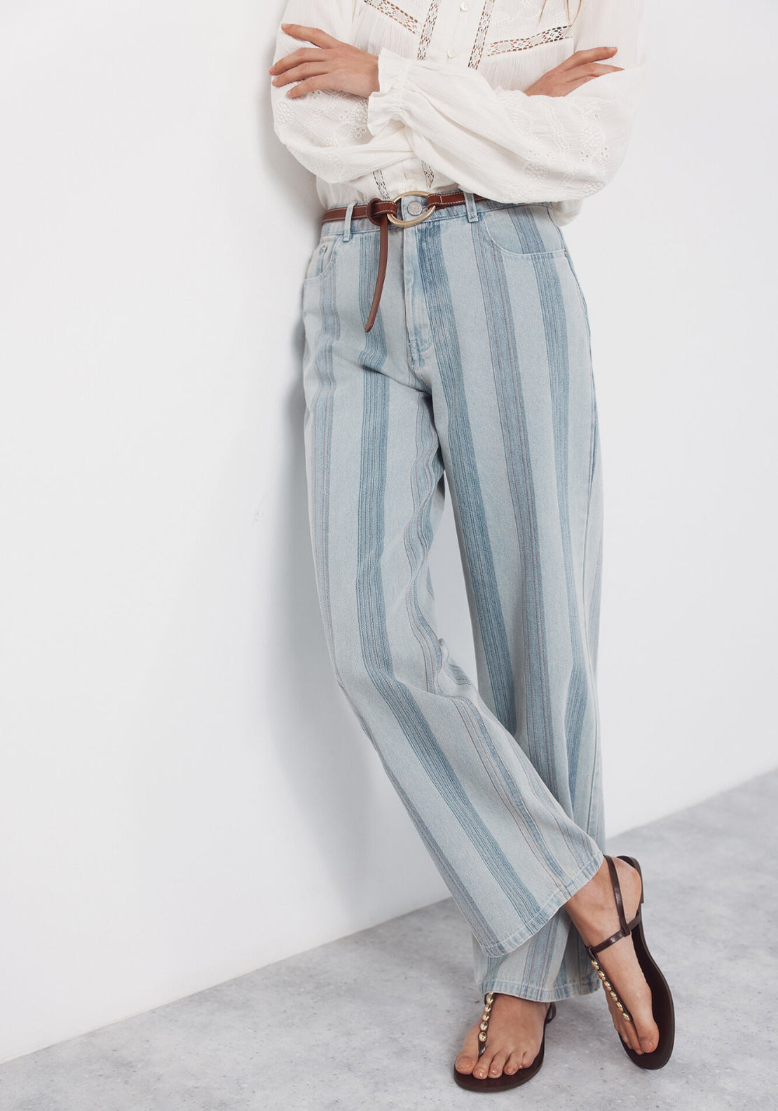 Cortefiel Straight Leg Striped Jeans - Blue 3 Shaws Department Stores