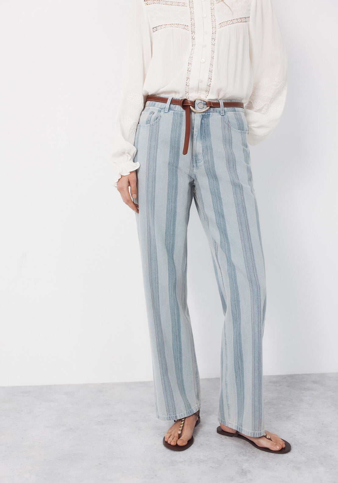 Cortefiel Straight Leg Striped Jeans - Blue 1 Shaws Department Stores