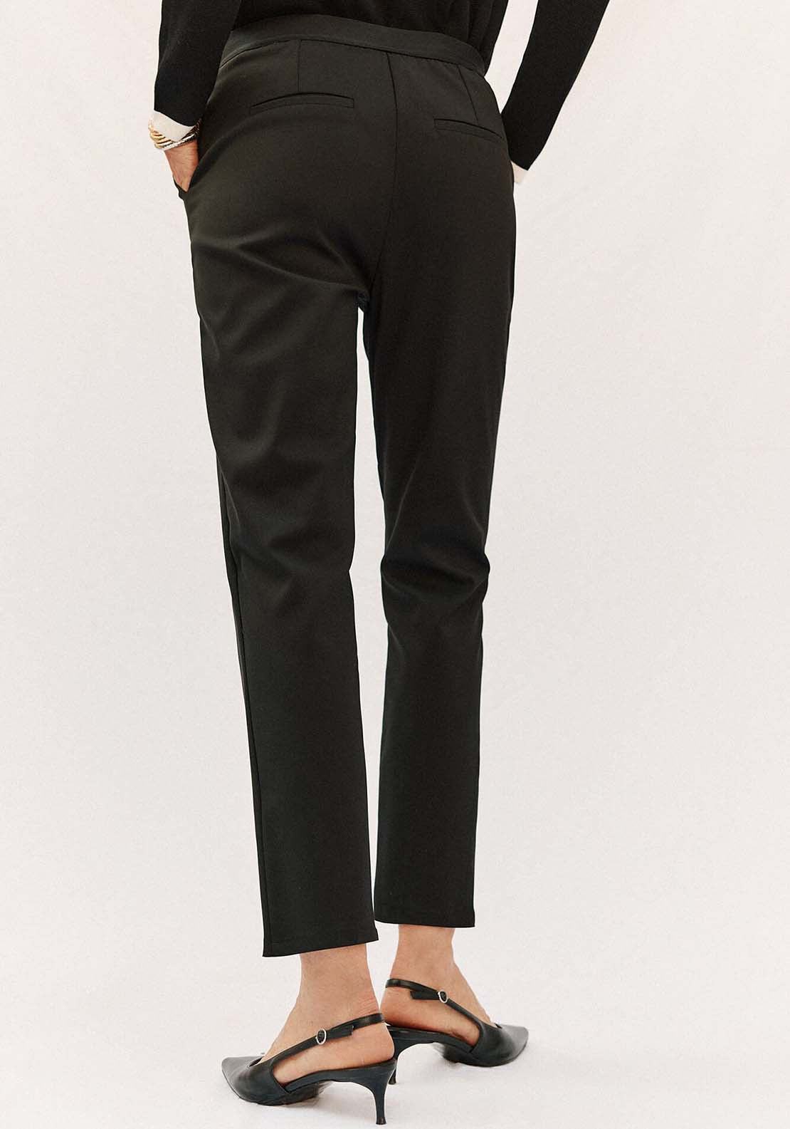 Straight Trousers With Elasticated Back - Black