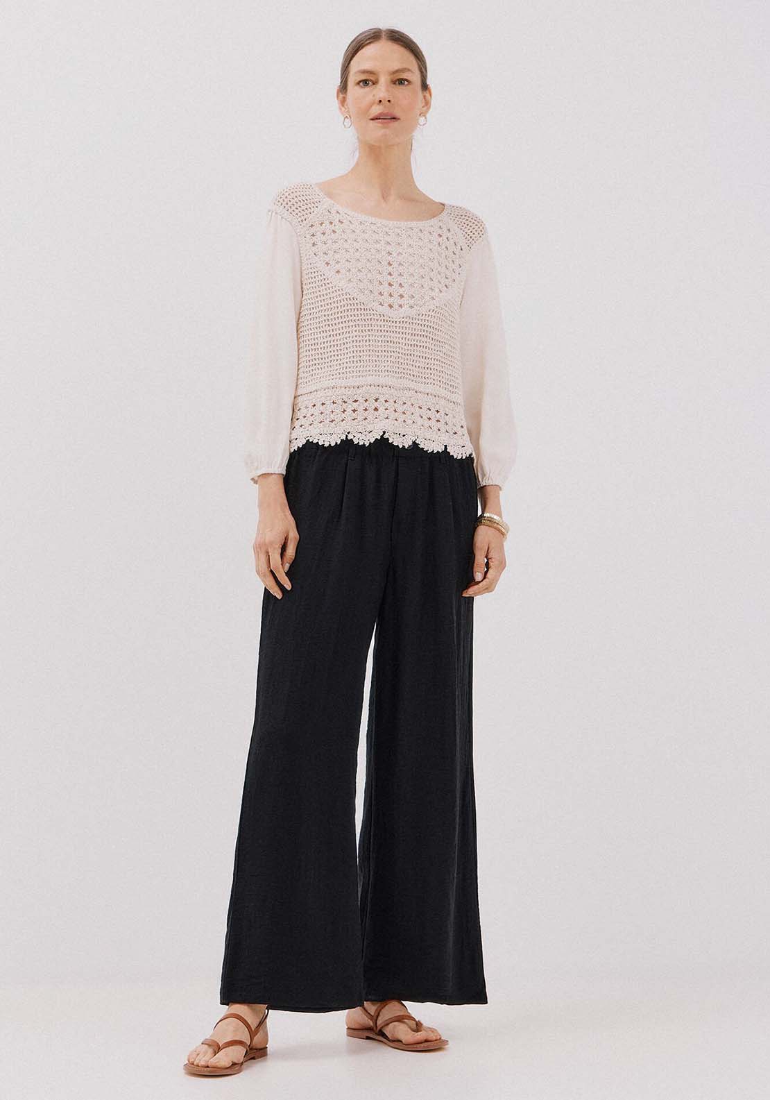 Floaty Wide Leg Trousers - Black