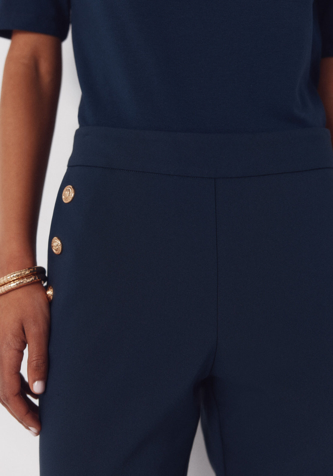 Cortefiel Gold Button Trousers - Blue 3 Shaws Department Stores