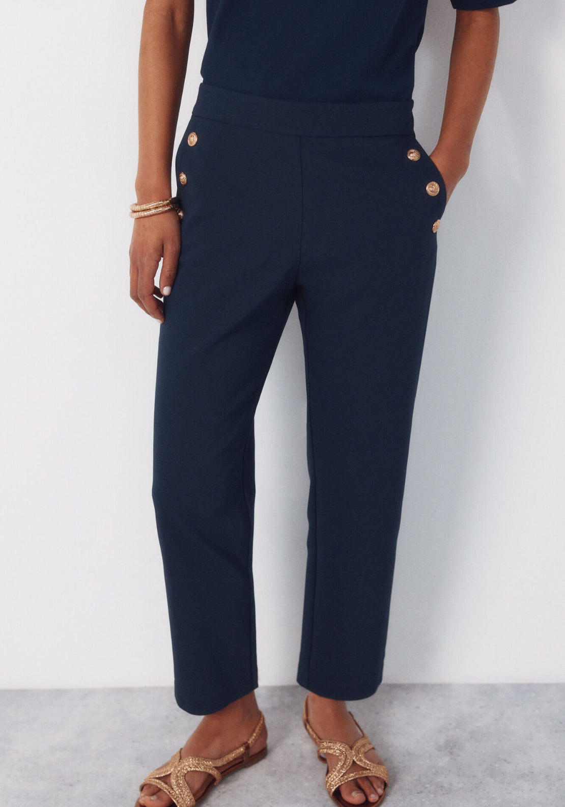Cortefiel Gold Button Trousers - Blue 1 Shaws Department Stores