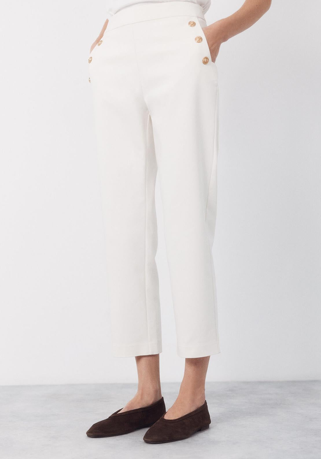 Gold Button Trousers - Cream