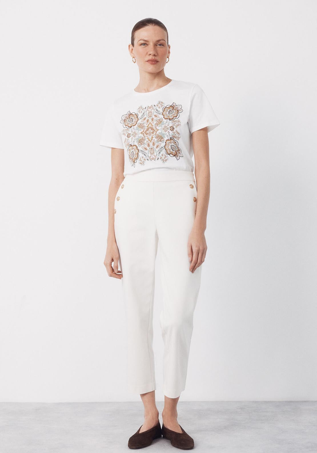 Gold Button Trousers - Cream