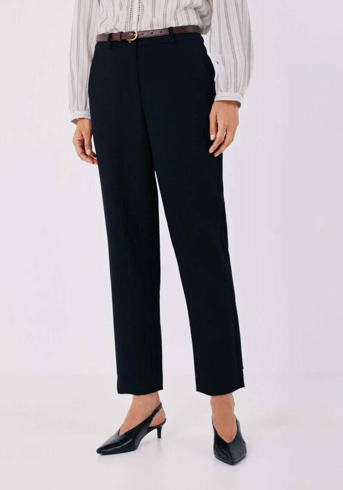 Tailored Trousers With Belt - Black