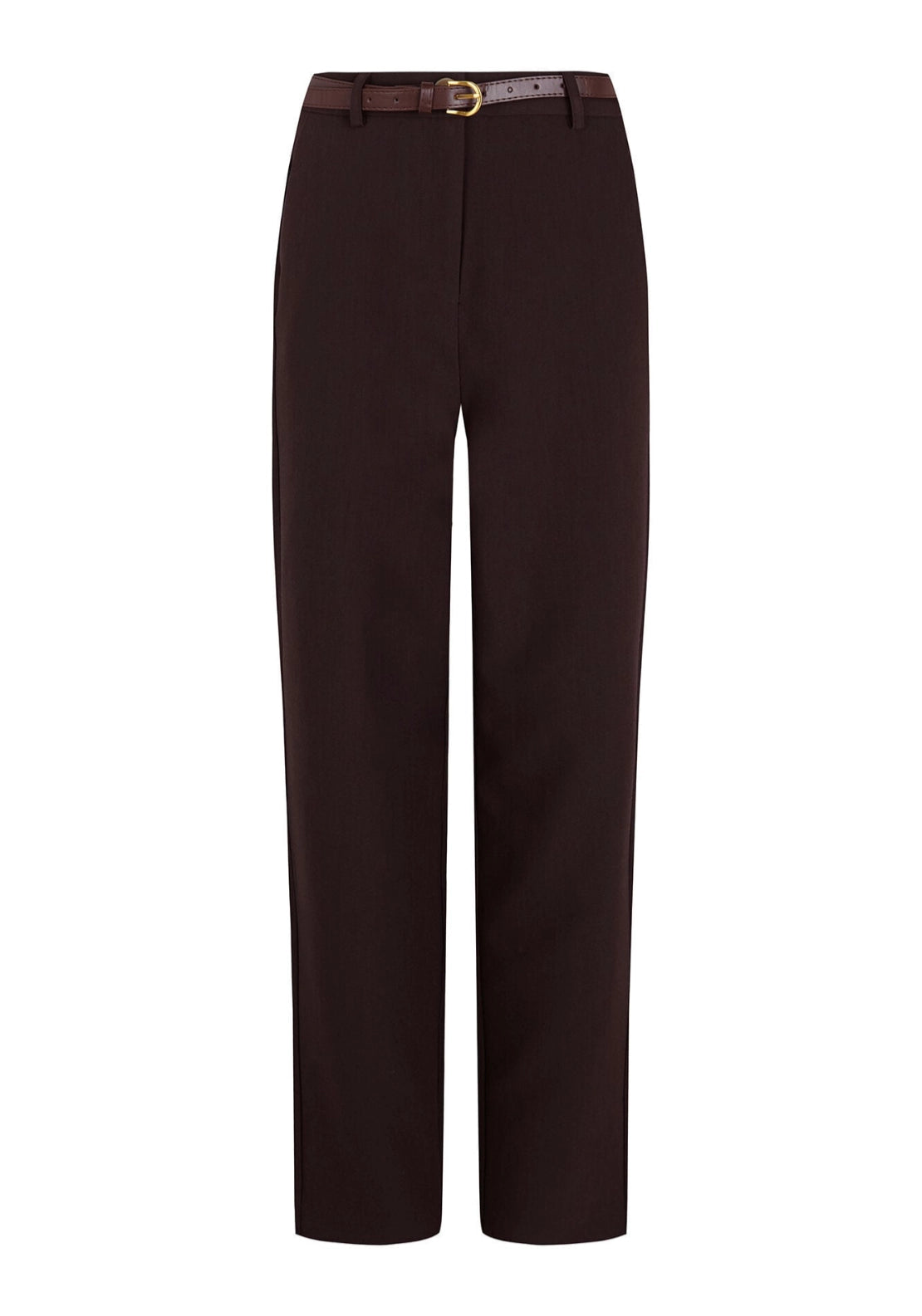 Tailored Trousers With Belt - Dark Brown