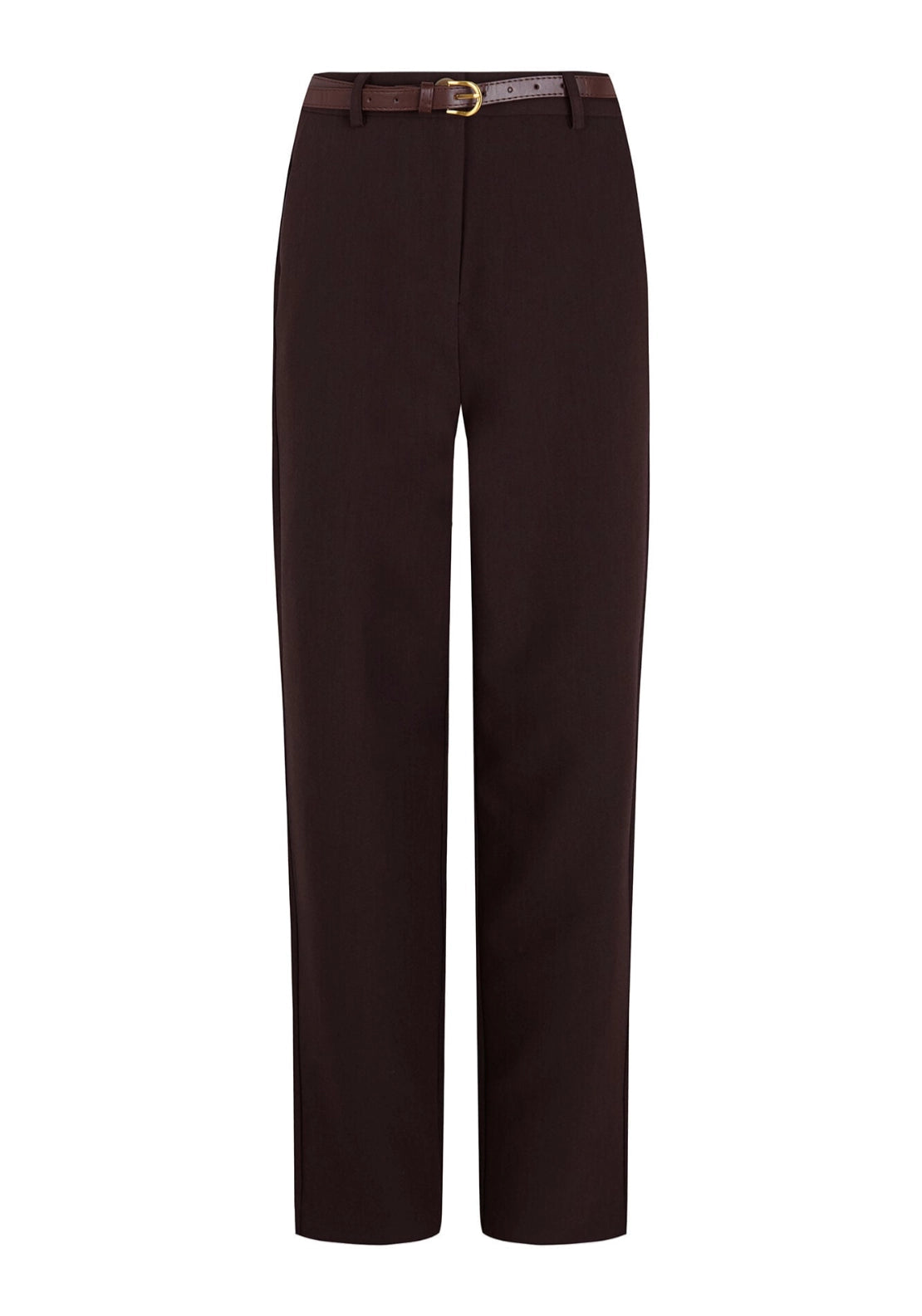 Tailored Trousers With Belt - Dark Brown
