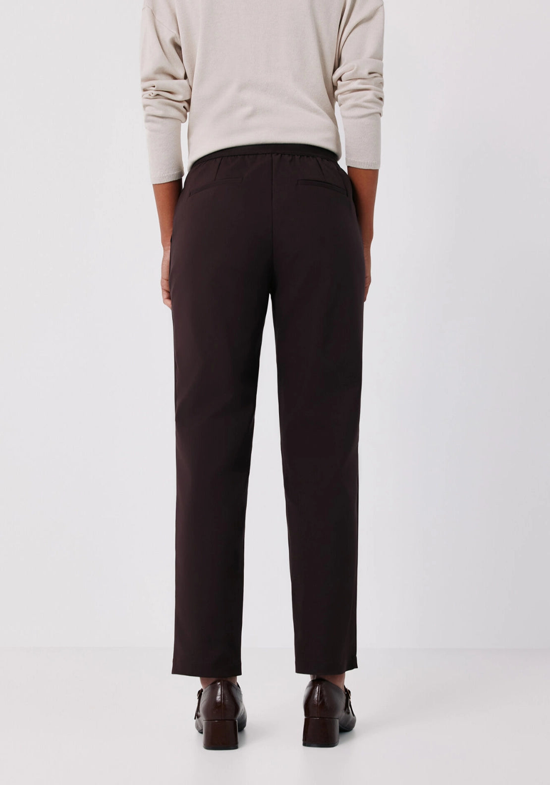 Straight Trousers With Elasticated Back - Chocolate
