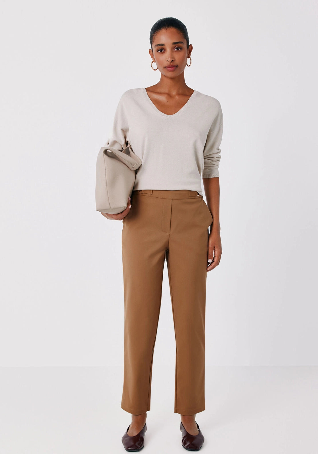 Straight Trousers With Elasticated Back - Camel