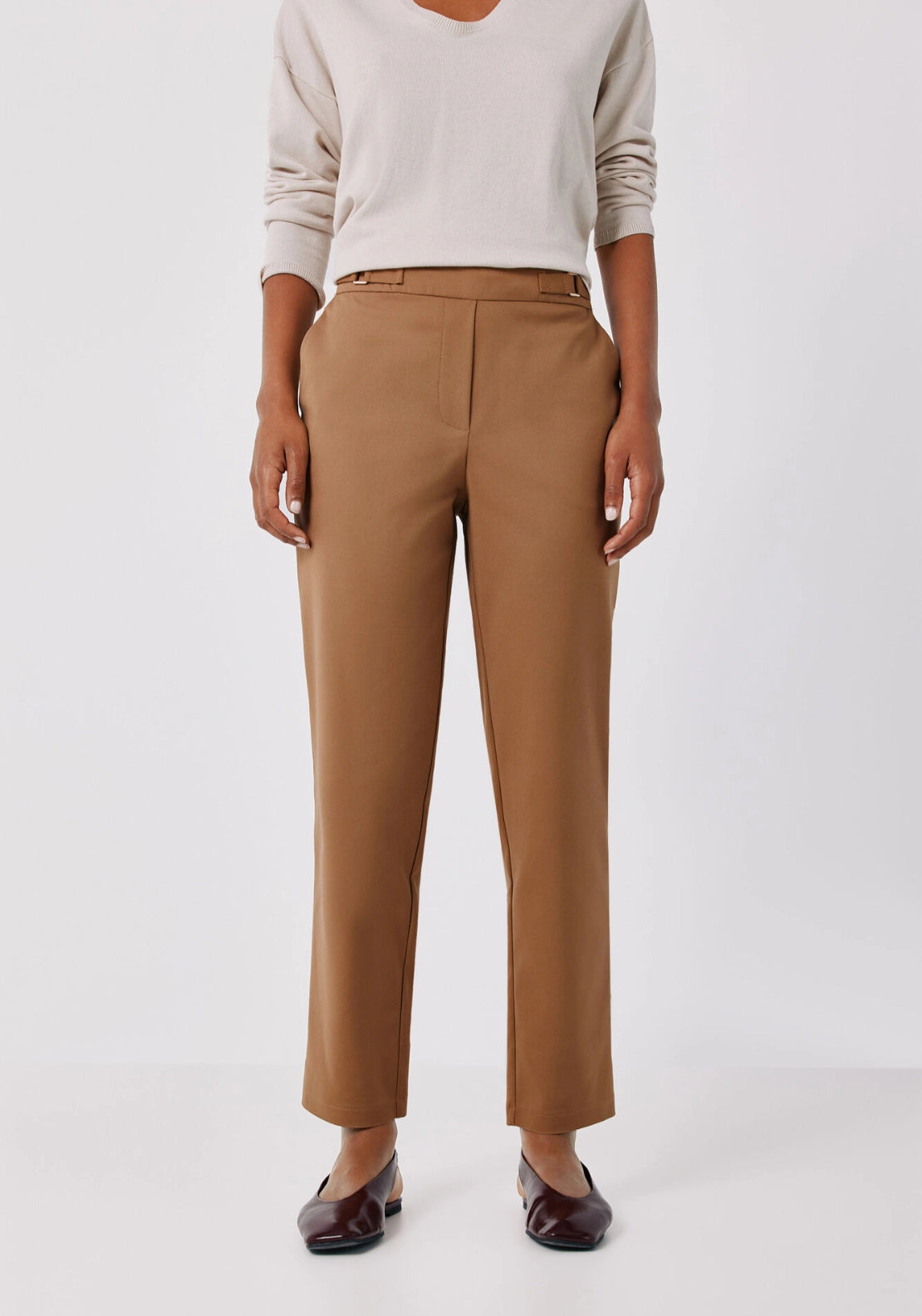 Straight Trousers With Elasticated Back - Camel