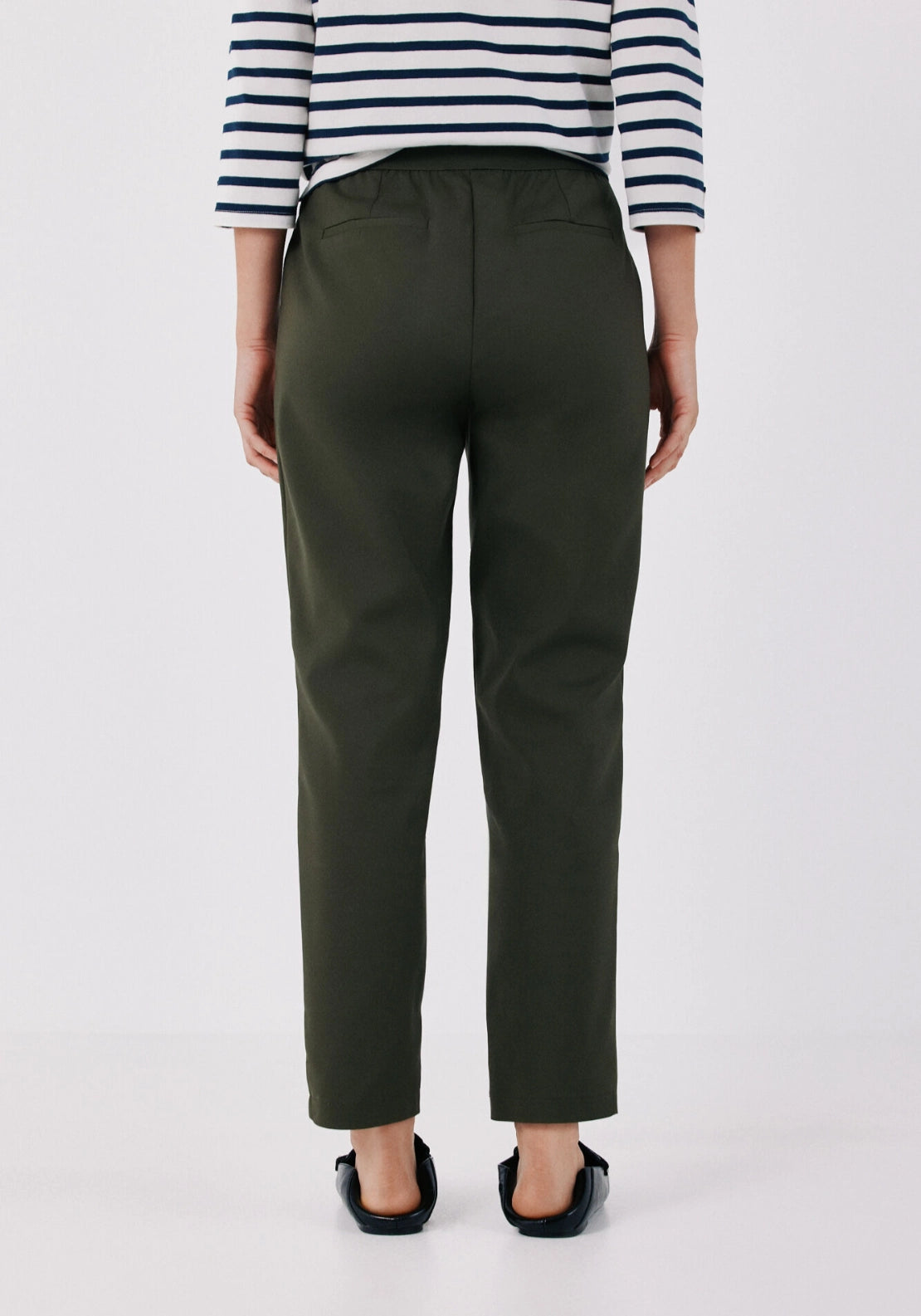 Straight Trousers With Elasticated Back - Khaki