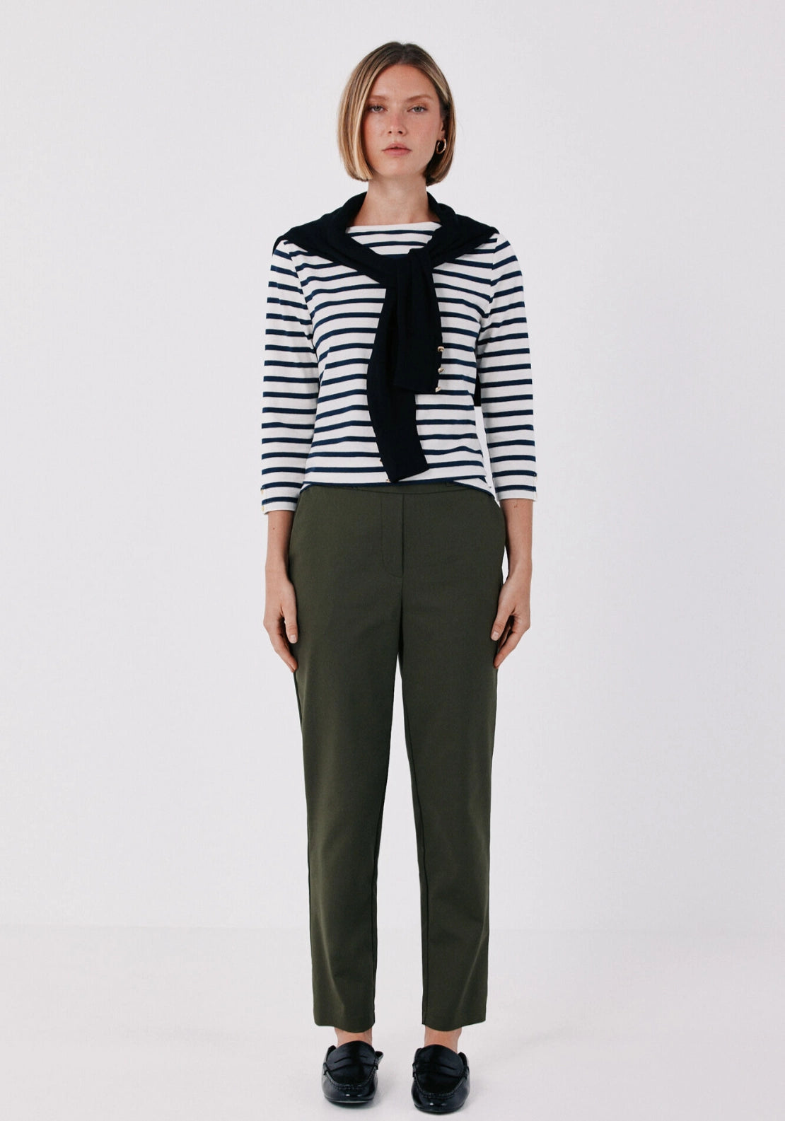 Straight Trousers With Elasticated Back - Khaki